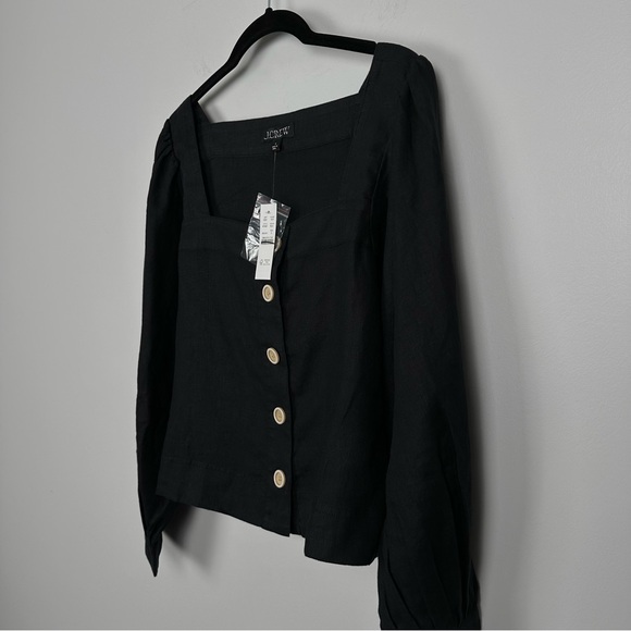 J. Crew Squareneck button-up top in linen BLACK NEW BY697 Small - Picture 6 of 8